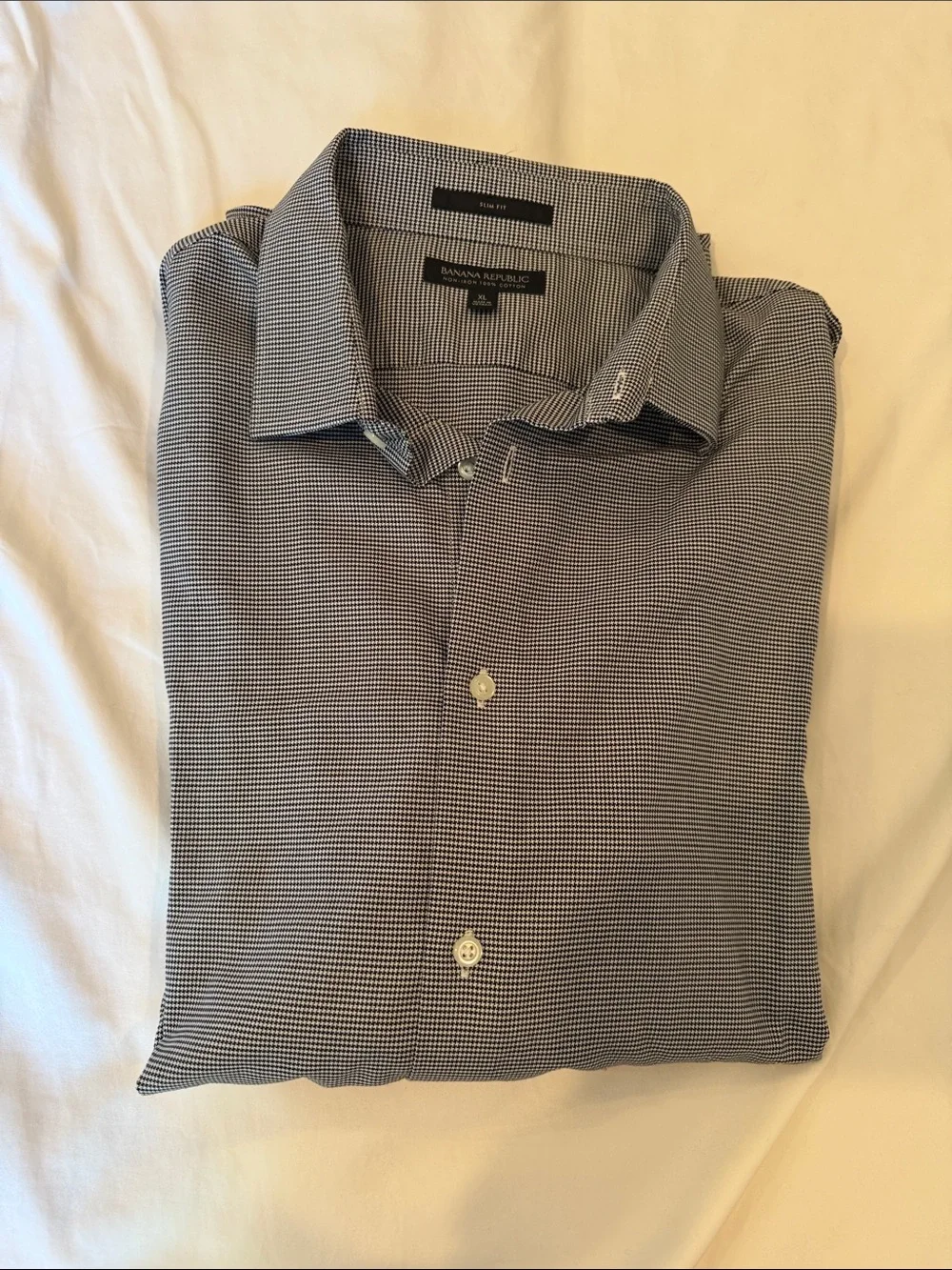 Banana Republic Black and White Micro-Houndstooth Slim Fit Shirt